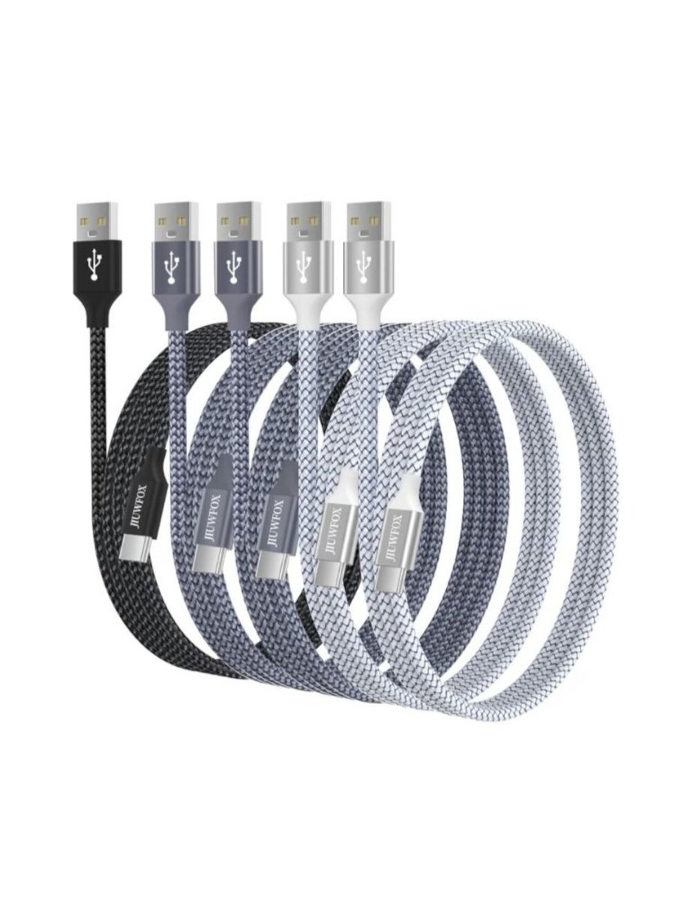 USB C Cable 5-Pack Braided Fast Charging 3/3/6/6/10 Ft iPhone Samsung Galaxy